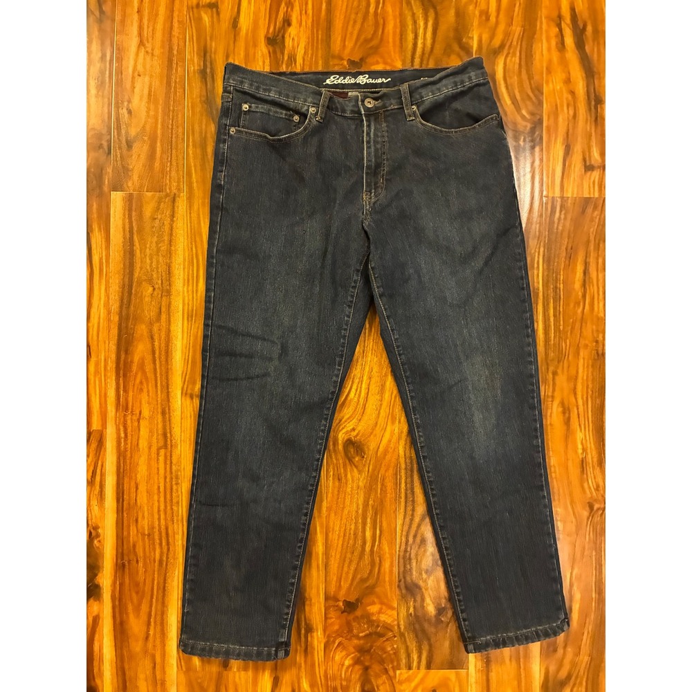 Eddie Bauer Flannel Lined‎ Jeans Mens 36x32 Dark Wash Buffalo Plaid Denim Blue